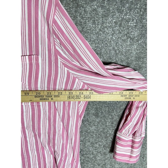 Torrid Striped Rayon Slub Drop Shoulder Button Up Top Shirt Womens Size 1X Pink - Picture 7 of 8